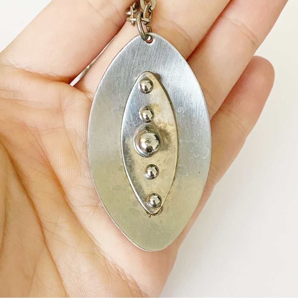 Vintage MCM silver tone mod style necklace 27” - Picture 5 of 6